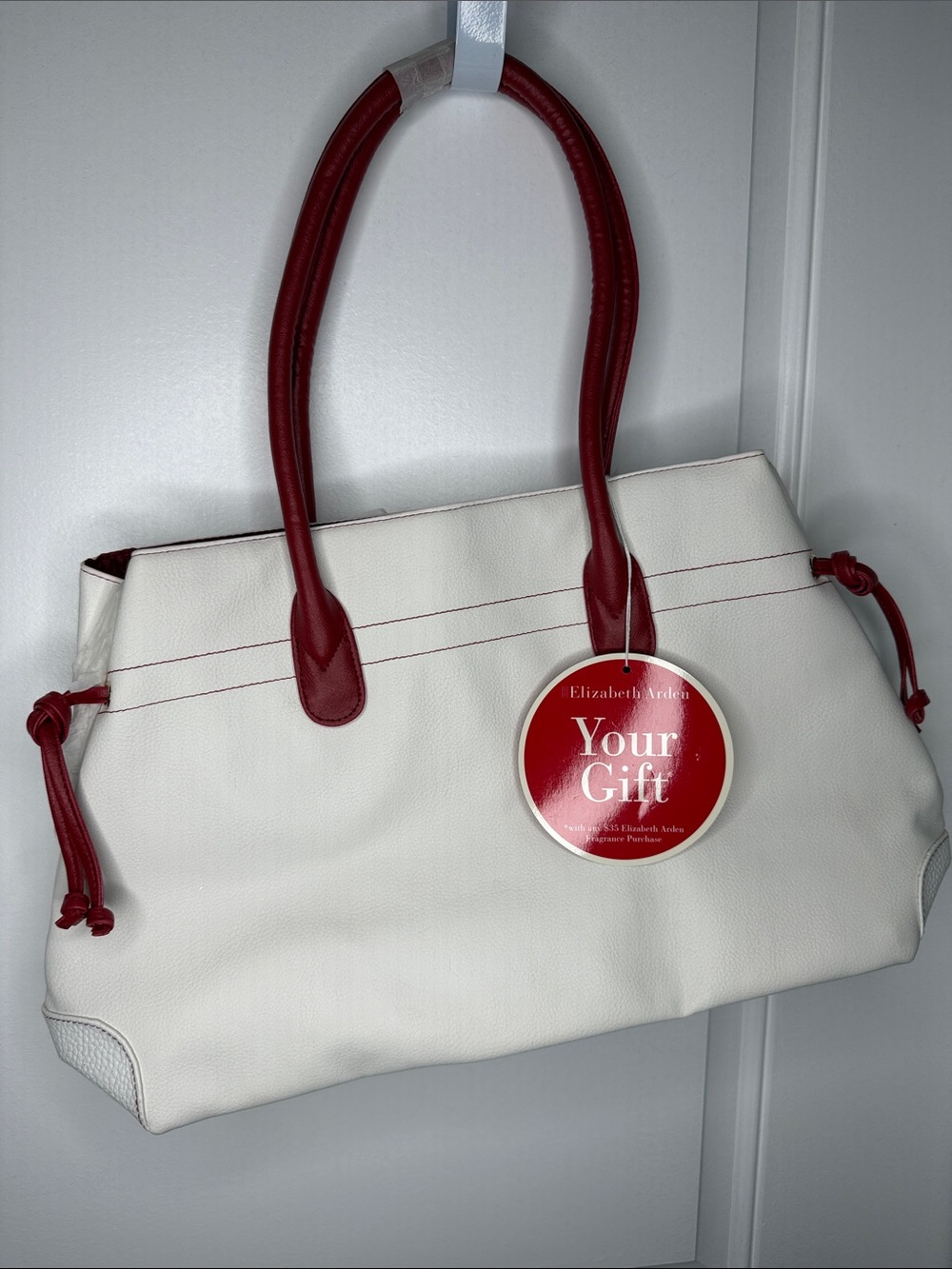 Elizabeth Arden White and Red Tote Bag with Contrast Handles